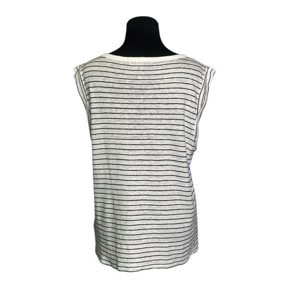 Banana Republic white black stripes linen cap sleeves top size Large - Picture 9 of 10